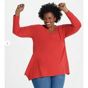 2X Isaac Mizrahi Live Swing Tunic Top Red Trapeze Hem Beefy T-Shirt QVC NEW
